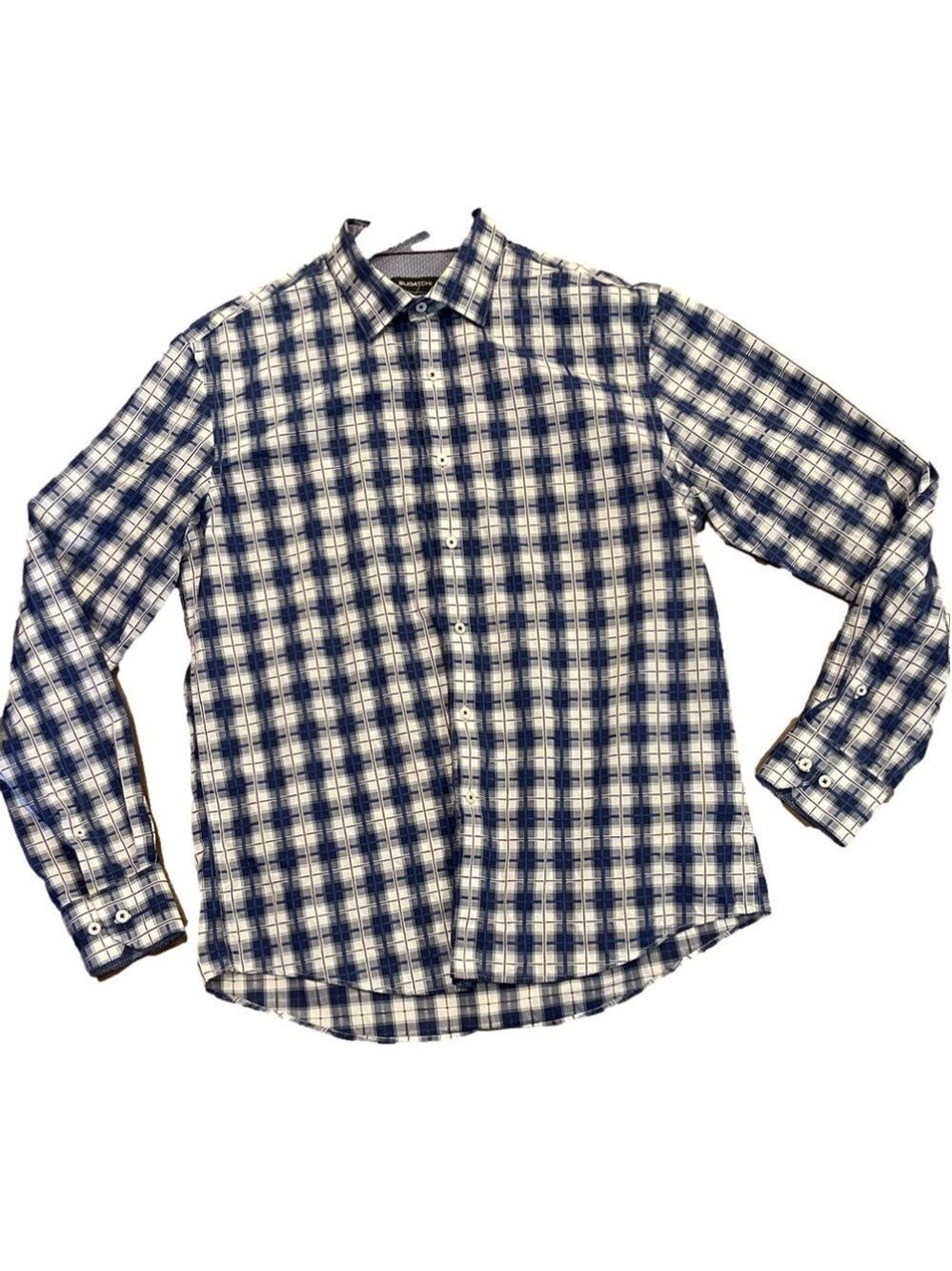 Bugatchi L cotton blue/white geometric patterned dress shirt